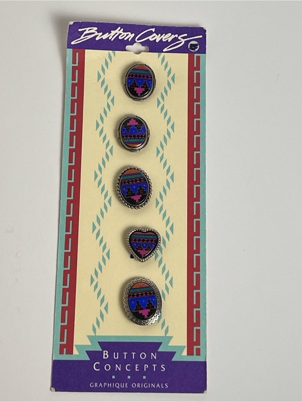 VTG Graphique Originals Button Covers Southwest Silver Tone Cloisonne Lot of 5
